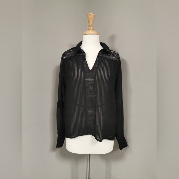 ZARA Black Sheer Blouse w Lace details - Picture 1 of 5